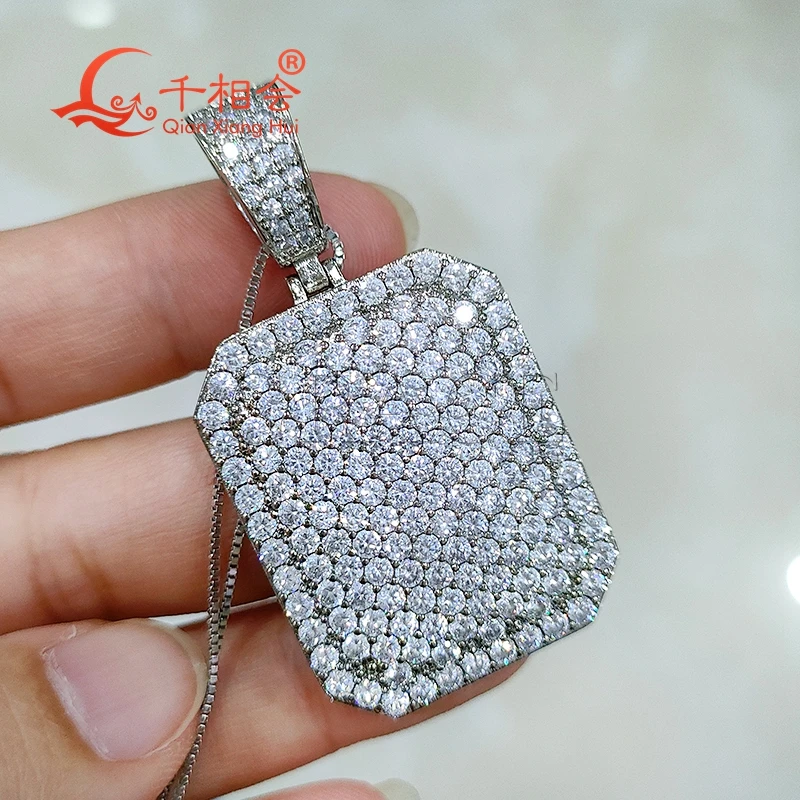 25*31mm big rectangle  pendant  full round moissanite D VVS white 925 Sterling Silver  hip hop Jewelry  Engagement datting