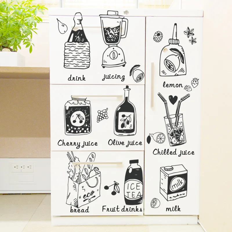 

Juice Kitchen Refrigerator Free Poster Decals for Children Learning English Self-Adhesive Wall Stickers Wall Decorations
