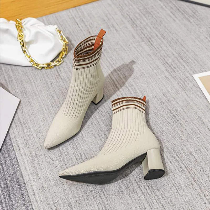 GCYCG Brand Sexy Knitting Stretch Sock Boots 7CM High Heels For Women Fashion 2023 Spring Autumn Ankle Boots Female Size 35~40