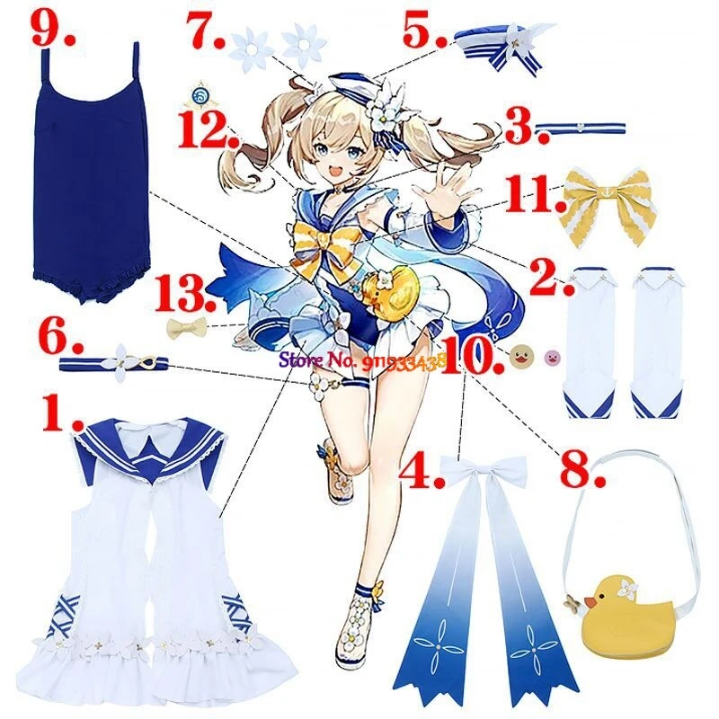 

Game Genshin Impact Barbara Cosplay Costume Swimsuit Summertime Sparkle Barbara Cosplay Costume Swimwear with Bag for Halloween