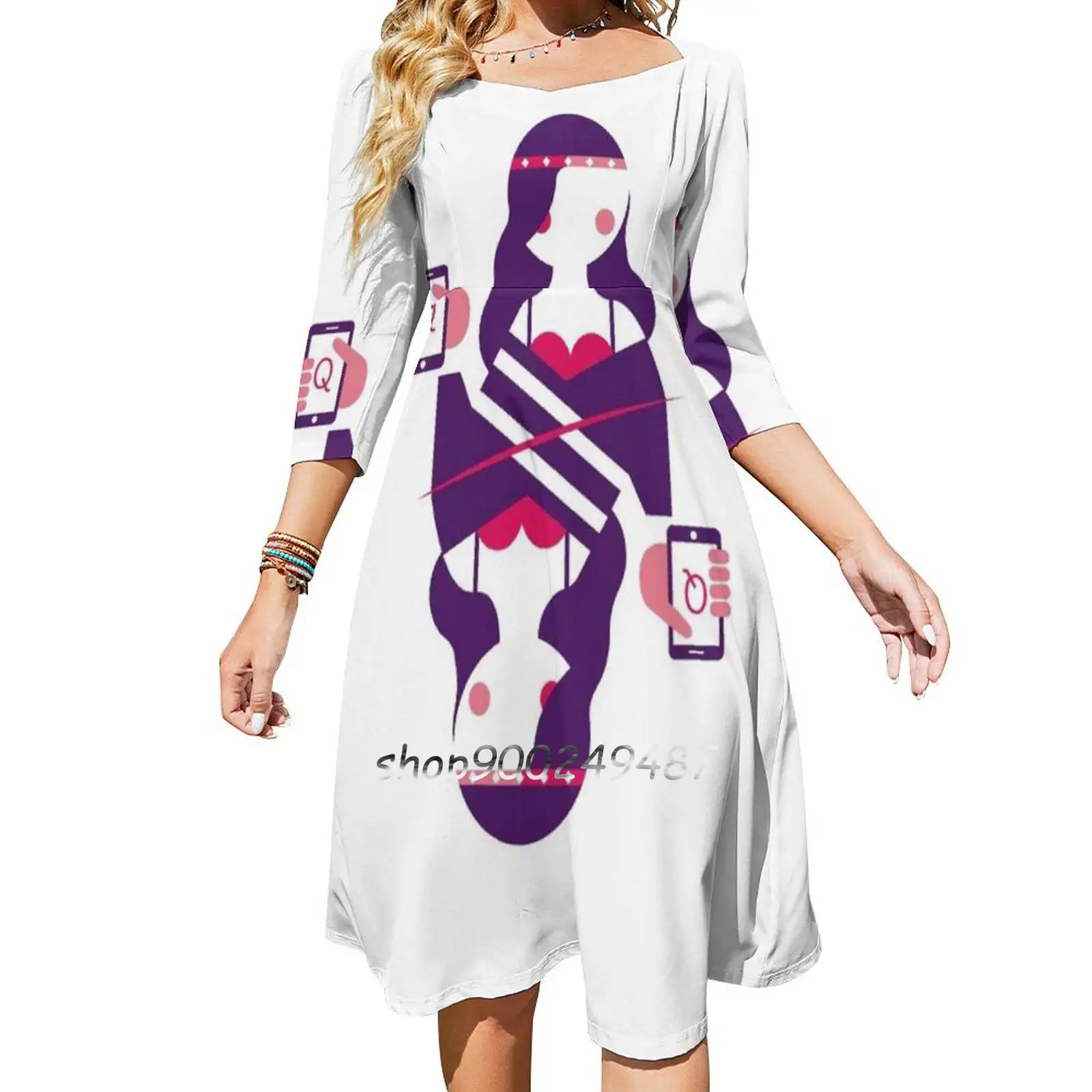 

Queen Card Sweetheart Knot Flared Dress Fashion Design Large Size Loose Dress What In Deck Vector Phone