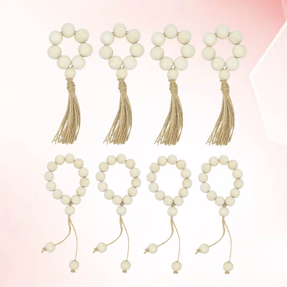 

Napkin Rings Beads Holder Ring Wooden Bead Buckles Wood Farmhouse Christmas Beaded Decor Table Serviette Tassel Buckle Set