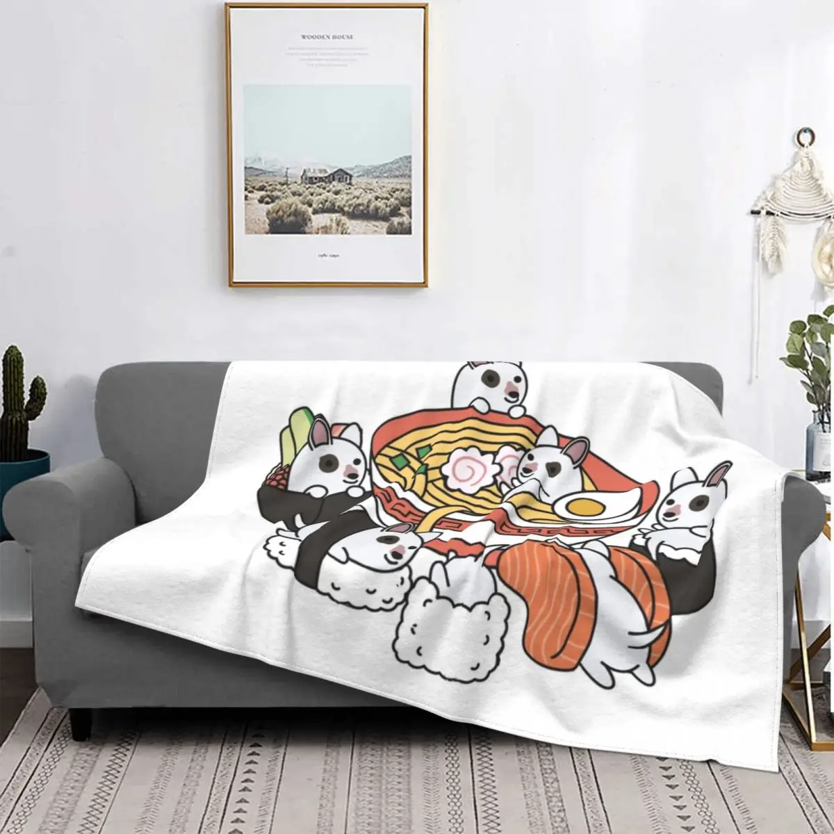 

English Bull Terrier Ramen Sushi Coral Fleece Blanket Velvet Warm Blankets Cotton Quilt Home Sofa Bedroom Bedding Throws Adult
