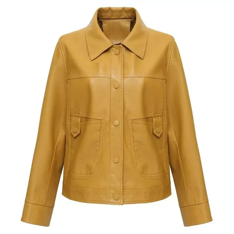 

Женская кожаная куртка, Короткая свободная однобортная куртка в Корейском стиле, верхняя одежда из натуральной кожи, весна-осень 2022