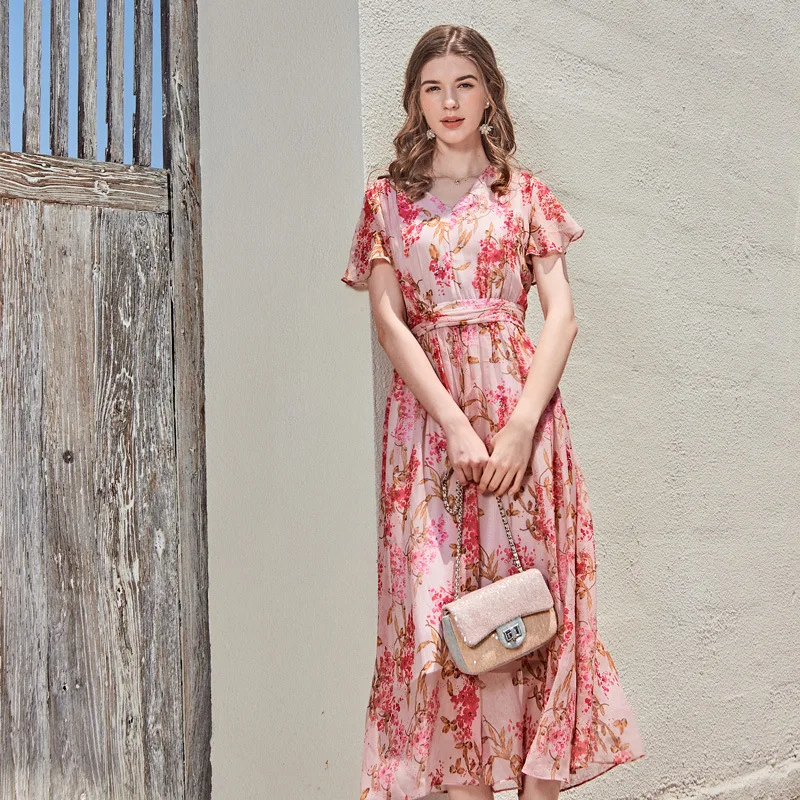 

Women's Blouses Silk Floral Printed Office Formal Casual Dresses Plus Large Size Spring Summer Sexy Pink Blue Chiffon Flower