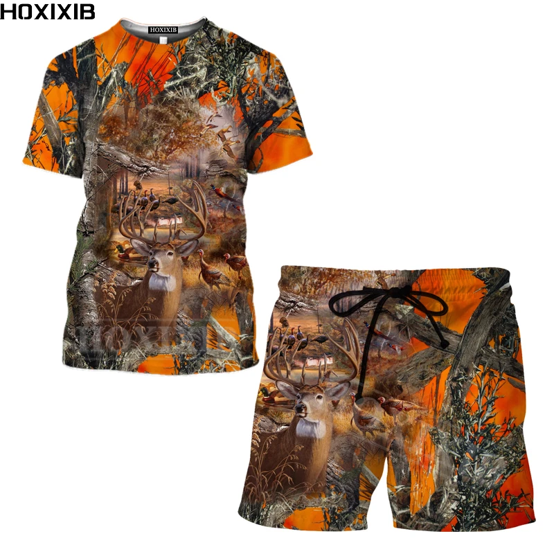

HOXIXIB Camouflage Clothes For Men T Shirt Shorts Sets Two Piece 3D Print Reed Hide Women Clothing Home Tracksuit T-Shirt Sports
