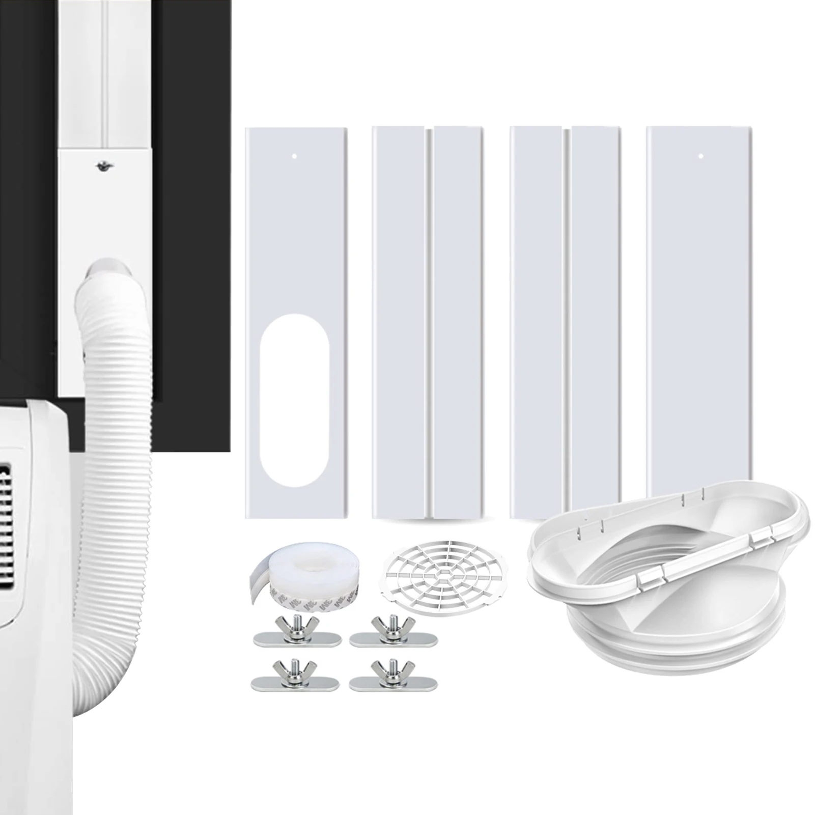 

AC Window Vent Kit Retractable Baffle Push-Pull Exhaust Hose Kit 2 In 1 Coupler Design Compatible With 5.0 Or 5.9 Diameter