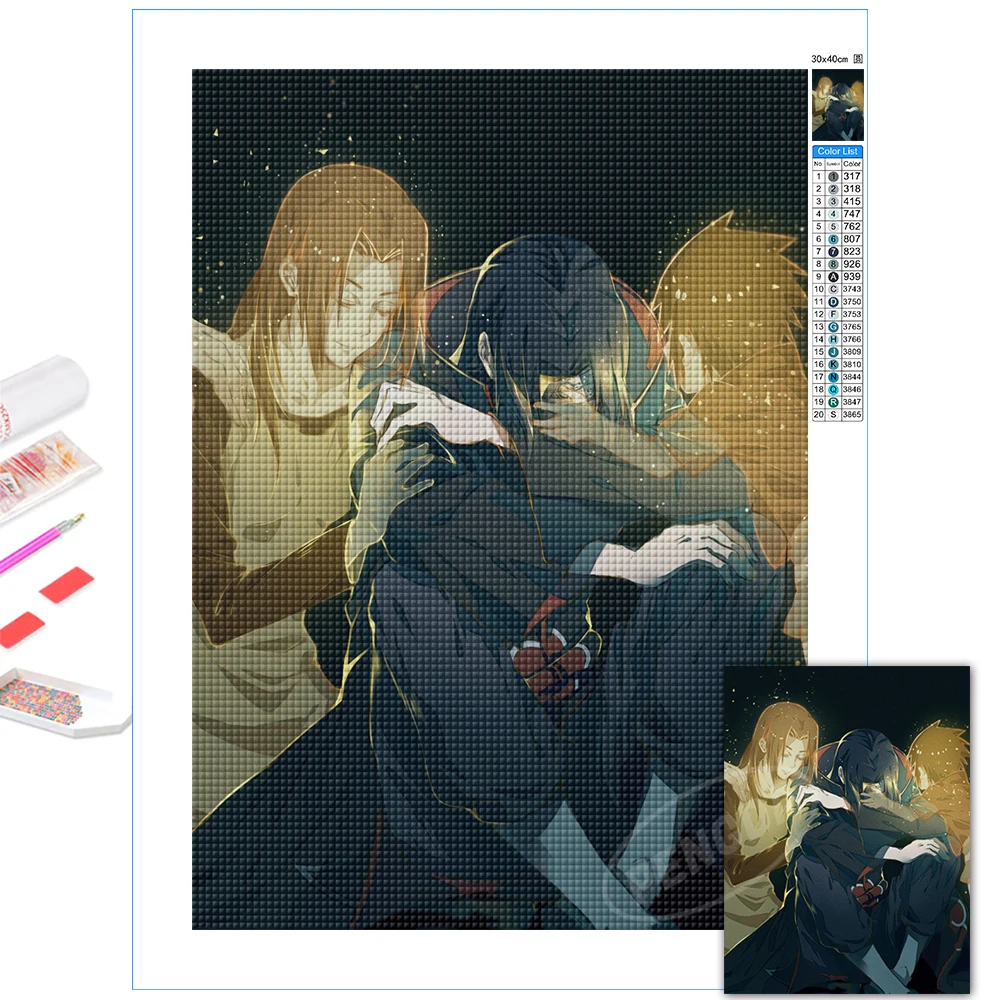

Japanese Anime Naruto Cross Stitch Uchiha Sasuke 5D Diy Diamond Paintings Sakura Full Round Drill Embroidery Home Decor Artwork