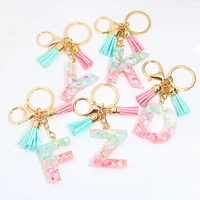 cute gold pink gradient color resin letter a z keychain for women handbag backpack pendant fashion car jewelry gift porte clef