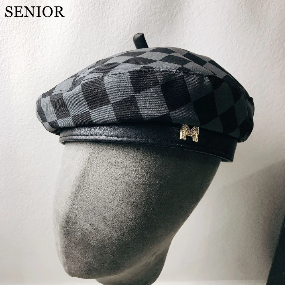 

Берет в шахматную клетку для мужчин и женщин, брендовый Модный берет с надписью, черный и белый цвета, весенний