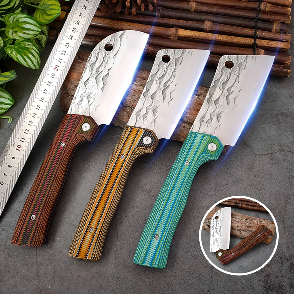 

Folding Knife Meat Cleaver 5Cr15mov Forged Kitchen Knife G10 Handle Hunting Camping Knives Outdoor Survival Pocket Knife 5 Inch