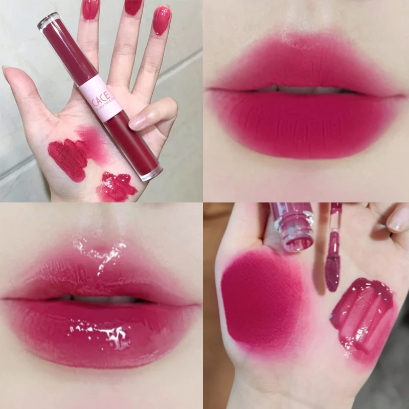

2 In 1 Liquid Lipstick Double Head Matte Mirror Lip Glaze Waterproof Lasting Lip Gloss Moisturizing Velvet Sexy Lip Makeup Tool
