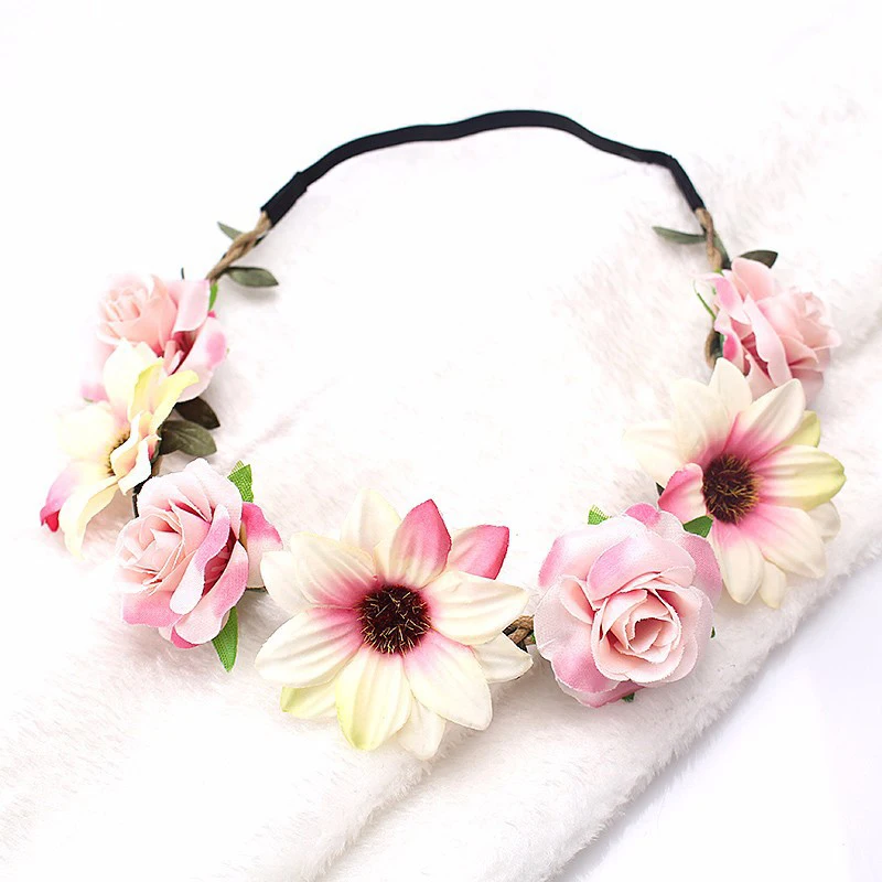 

Women Charm Flower Tiara Bohemian Flower Crowns Beach Hawaii Floral Garland Romantic Wedding Princess Wreaths Flower Headband