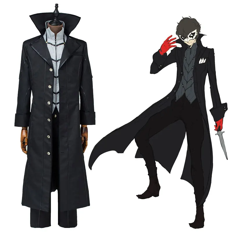 

Persona 5 Protagonist Joker Cosplay Uniform Suit Black Jacket Shirt Pants Outfit with Red Gloves Halloween Costumes Custom Made