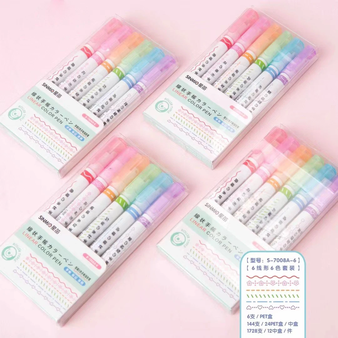 

6-color Roller Seal Highlighter Color Hand Account Curve Flower Type Wave Line Hand Account Pen Mark Key Word Pen