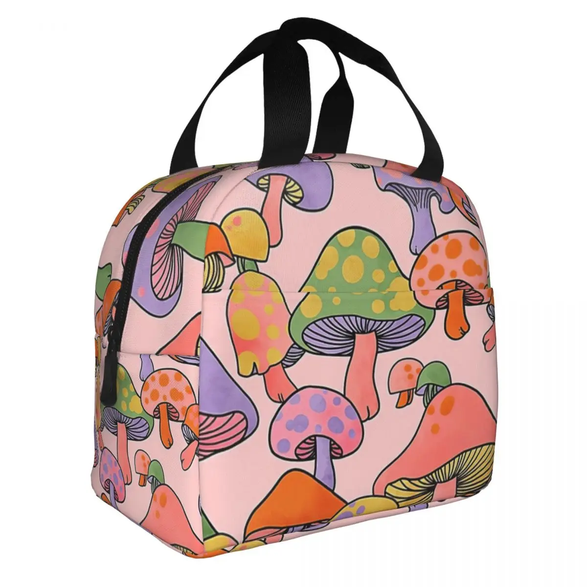 

Happy Hippie Mushroom Magic Lunch Bento Bags Portable Aluminum Foil thickened Thermal Cloth Lunch Bag for Women Men Boy