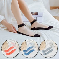 1pair breathable lace solid color elastic hosiery short sock glass filament women accessories