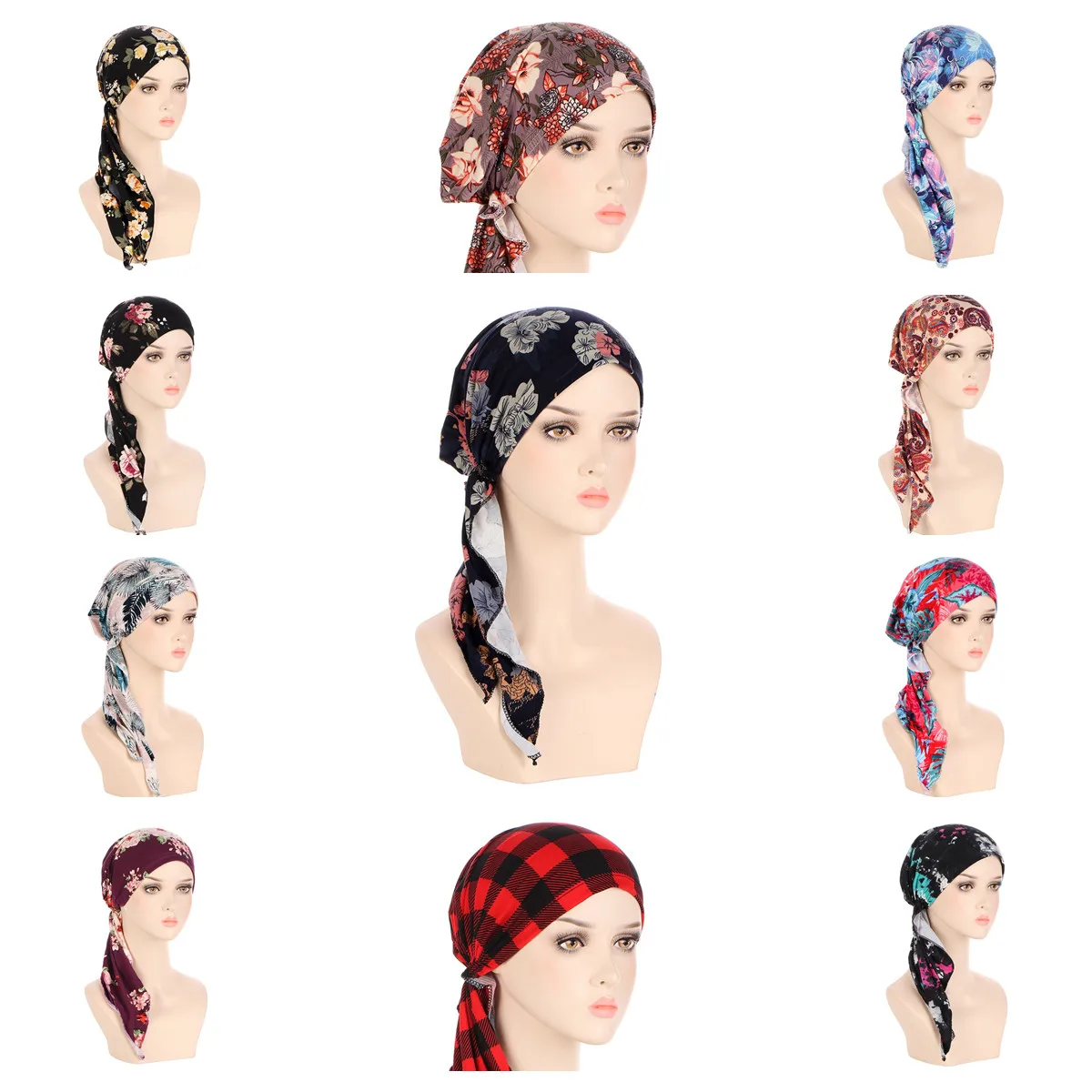

Милая женская изогнутая Шапка-тюрбан с принтом, мусульманский тюрбан, шапка с цветочным принтом, тюрбан с разными принтами, головной убор, 12 цветов