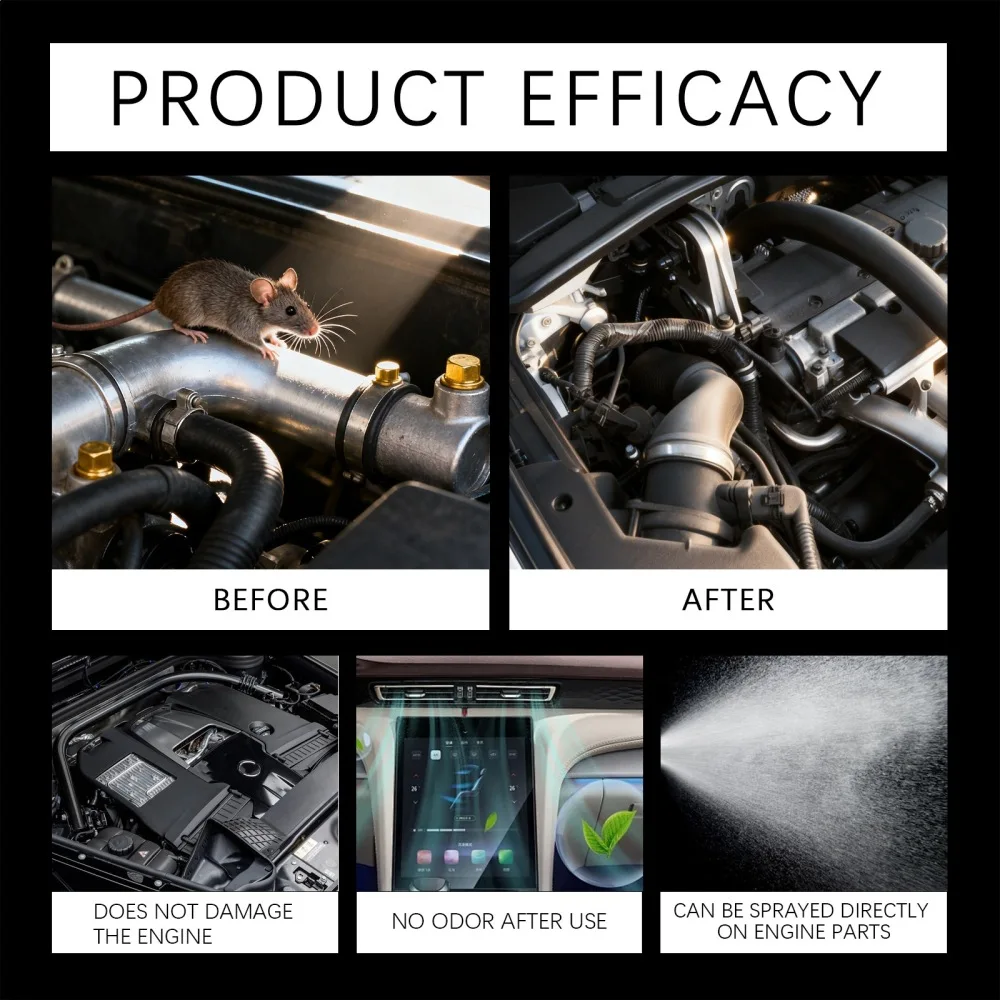 Фото Средство от грызунов Hikmarion Engine Mist для защиты автомобиля, жидкость против мышей, средство от вредителей, средство для ухода за автомобилем. №2