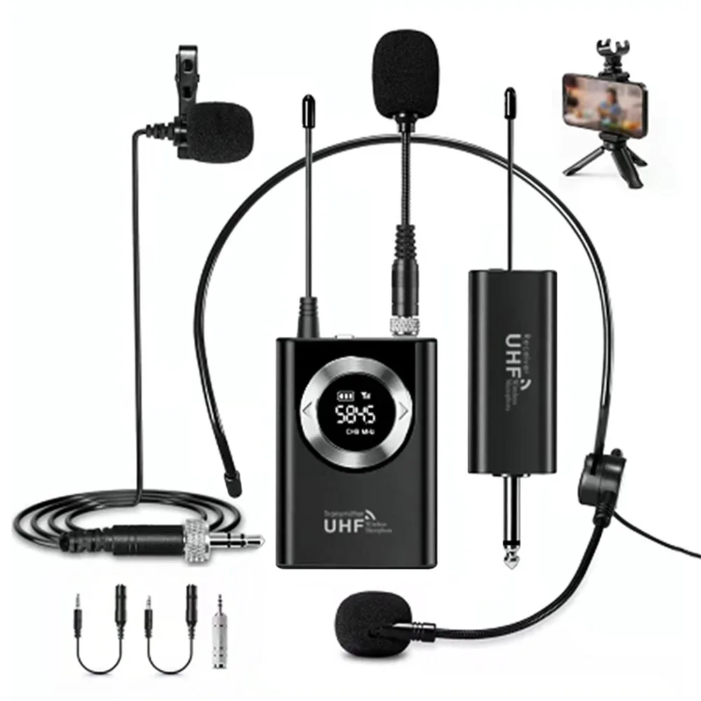 

UHF Wireless Microphone Lavalier Lapel Headset Mic For Teaching Speech Recording Mini Portable UHF Microphone 1/4 Mono Jack