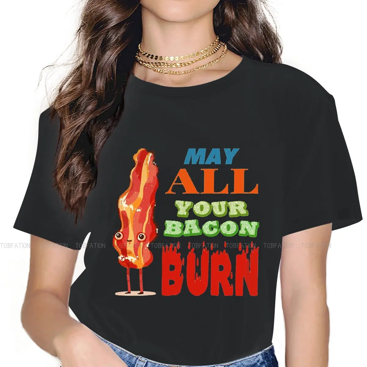 

Calcifer May all Your Bacon Burn Cute Female Shirt Howls Moving Castle Sophie Animated Film Oversized Vintage Women Top Harajuku