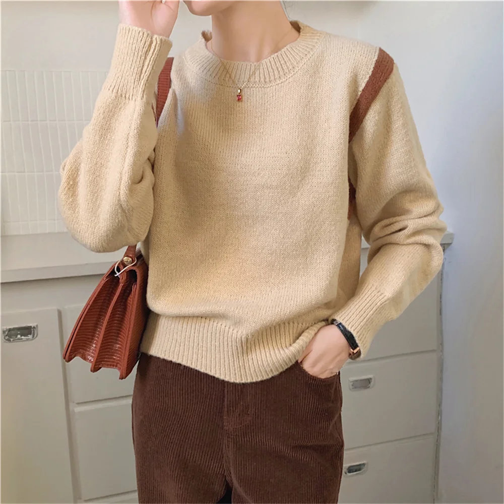 

Alien Kitty Pullovers Women Sweaters Patchwork Bottoming Winter 2022 High Street Loose New Chic Knitted Casual All Match Warm