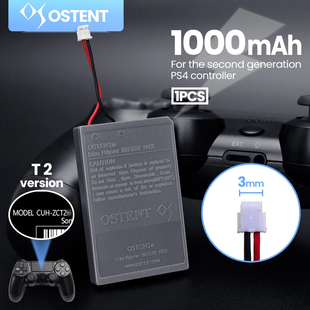 OSTENT Battery Pack Replacement for Sony PS4 Pro Slim Bluetooth Dual Shock Controller Second Generation CUH-ZCT2 or CUH-ZCT2U
