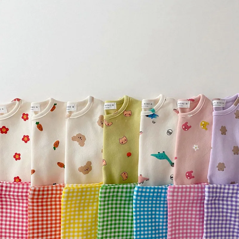 

New Children Clothing Toddler Baby Split Cute Home Clothes Kid Boys Girls Spring Autumn Cute Cartoon Print Close-fitting Pajamas
