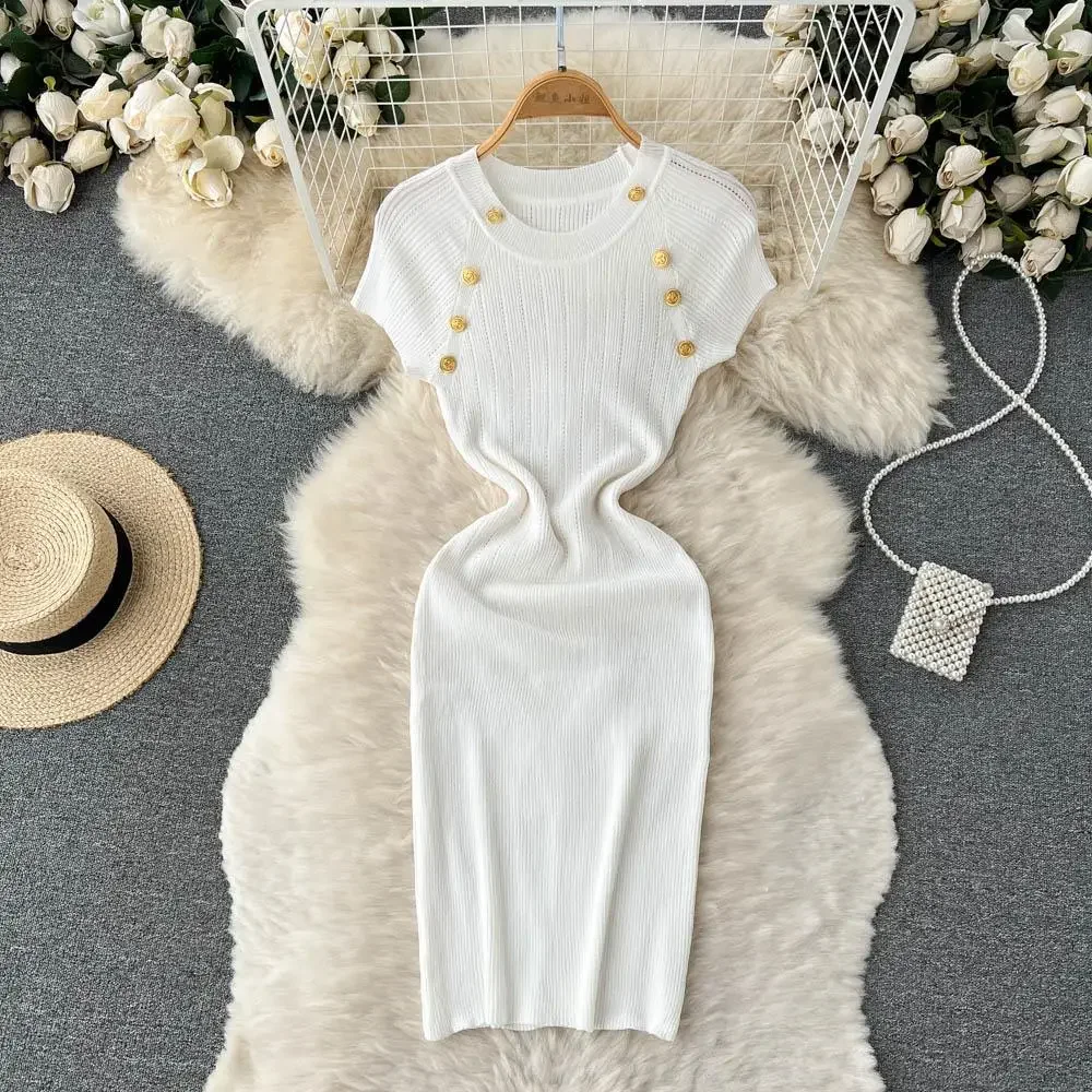 Утягивающее трикотажное платье с короткими рукавами летняя женская одежда
