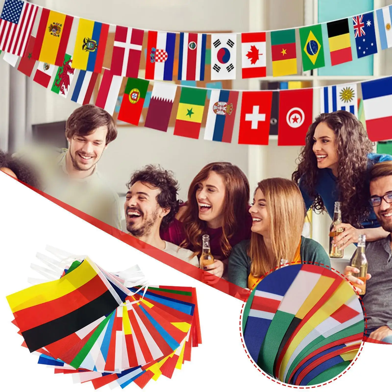 

2022 Football 32 National Flag String Flag Restaurant Football Decoration Club Hall Stadium Bar Decoration Flag X4s3