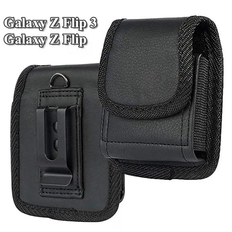 

Leather Phone Pouch Case For Samsung Z Flip 3 5G Belt Clip Holster Oxford Cloth Phone Cover For Motorola Razr 5G Waist Bag Capa