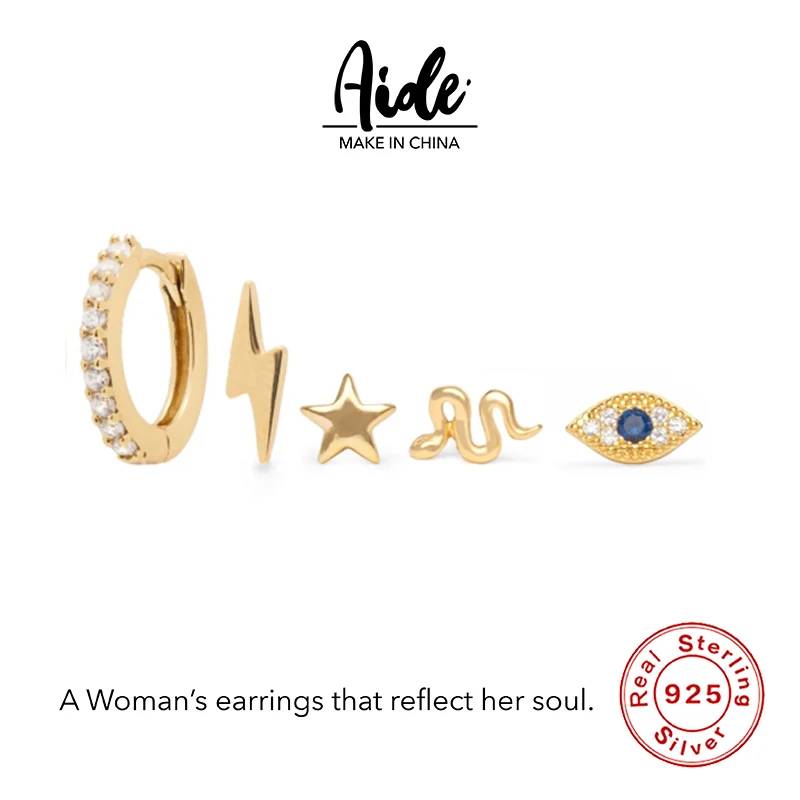 

Aide 100% 925 Sterling Silver Devil's Eye Lightning Snake Element Earrings Shiny Stud Earrings Women's Earring 2022 Trend New