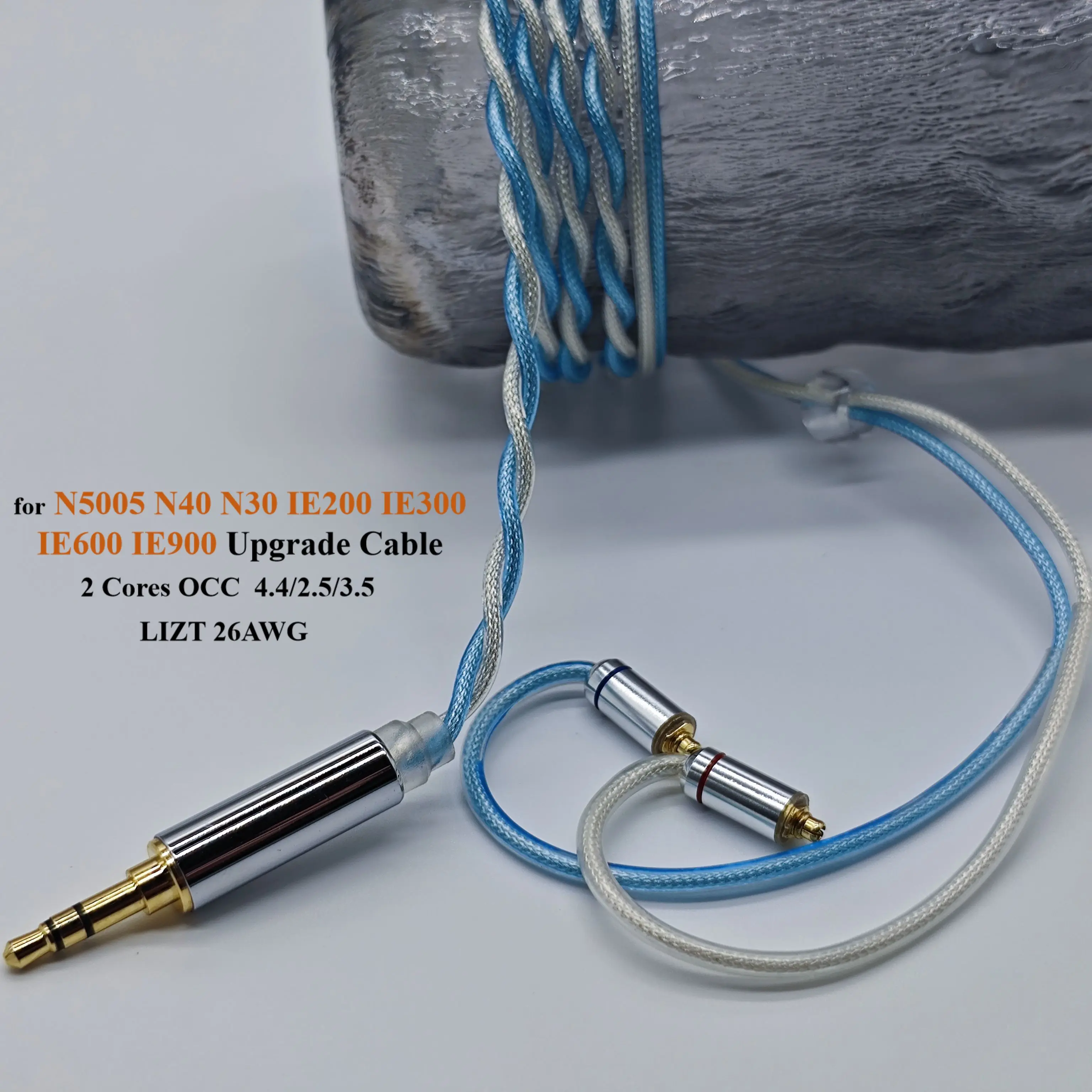 Фото 2-жильный кабель для наушников AKG, посеребренный кабель, стандартная гарнитура для AKG N5005 N40 N30 IE200 IE300 IE600 IE900 4,4 3,5 2,5 мм №1