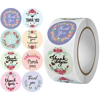 1inch 500pcs round roll self adhesive label flower decoration thank you sticker holiday wedding packaging sealing sticker