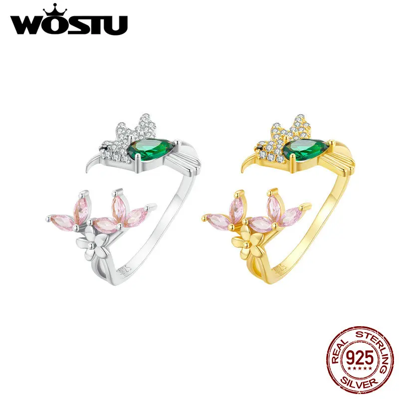 

WOSTU Genuine 925 Sterling Silver Trendy Gift of Hummingbird Ring For Women Anniversary Original Brand Jewelry Gift FNR016