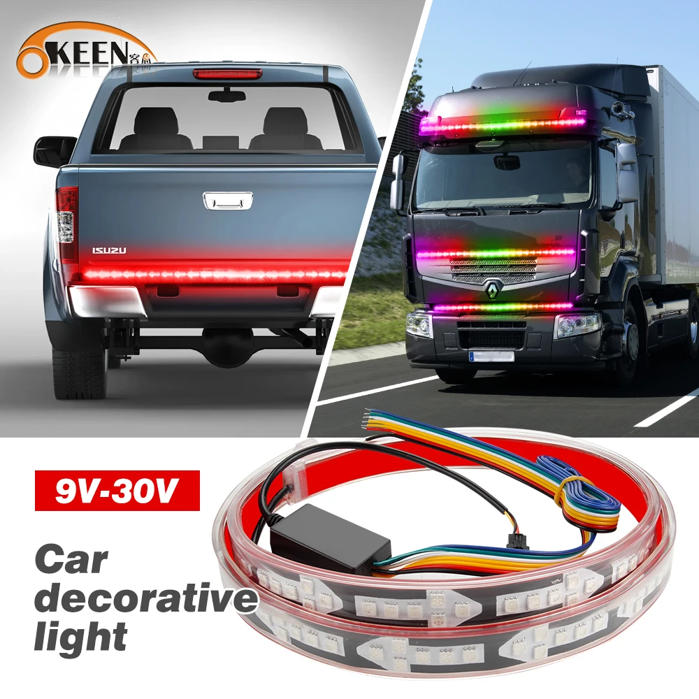 

OKEEN LED Car Tailgate Light Strip Universal RGB Decorative Light Bar Auto Driving Turn Signal Lamps Truck Warning Lights 9V-30V
