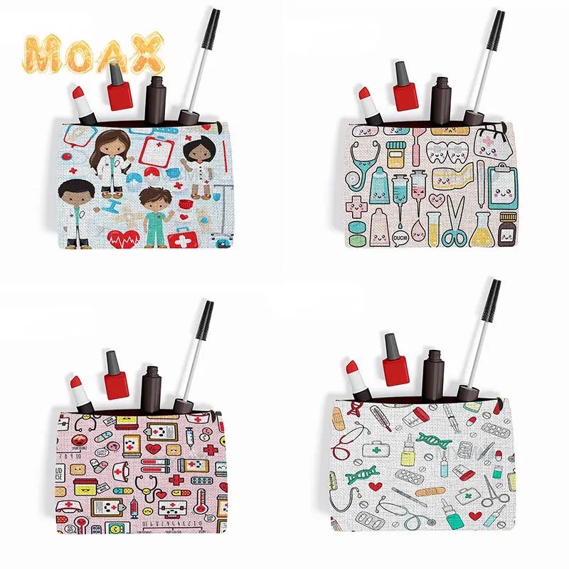 

Nurse Medical Cosmetic Case Cartoon Doctor Makeup Bag Toiletries Organizers Small Lipstick Handbag Girls Casual Women Bag Luxury