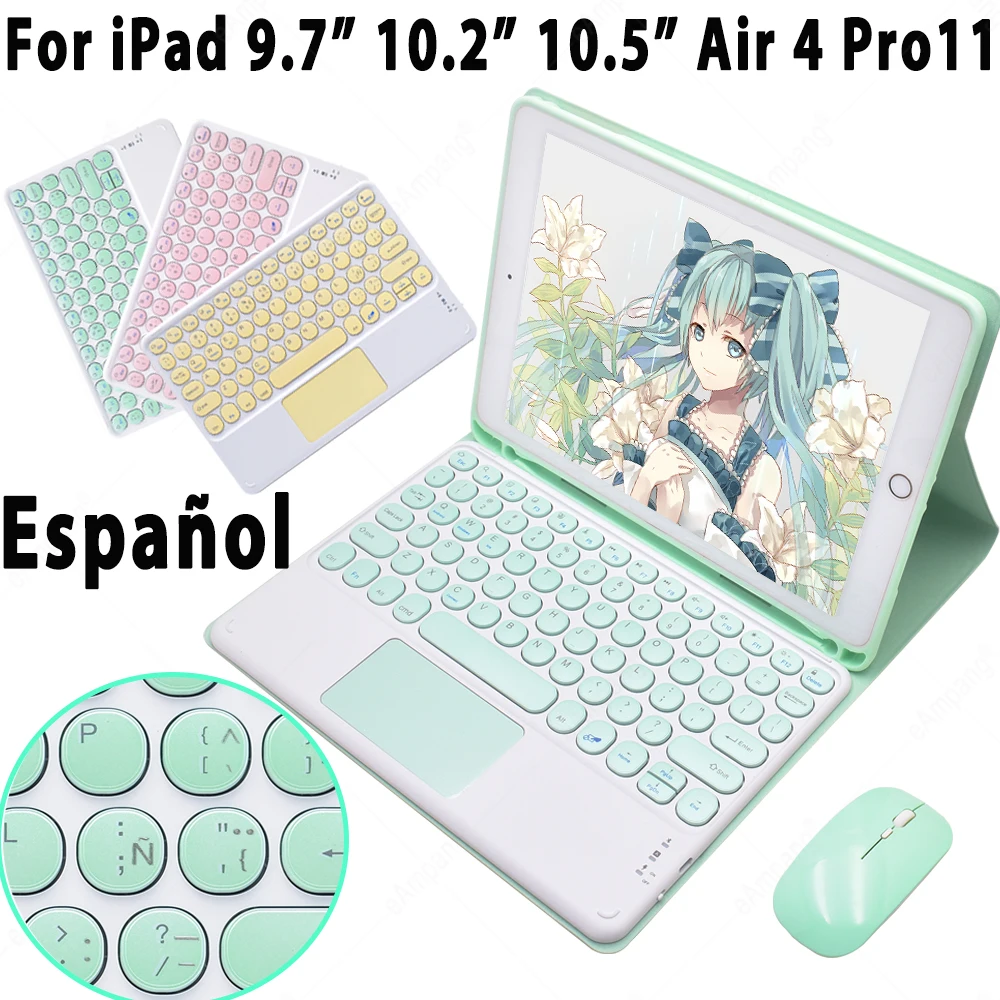 

Spanish Round Key Keyboard Case For iPad Air 4 4th 3 Pro 11 10.5 9.7 5th 6th 7th 8 8th Generation 10.2 2020 Cover With Pen Slot