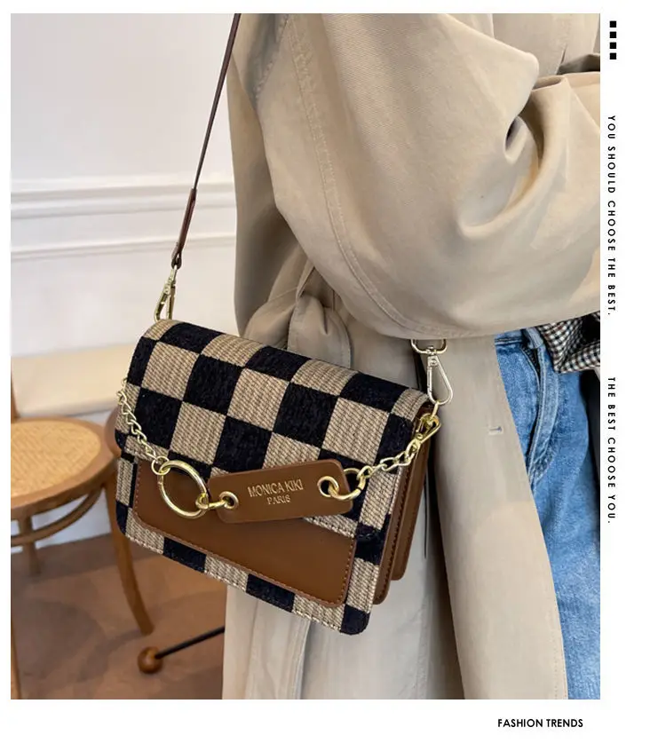 Women's Bag  2023 New Crossbags Senior Sense Design Niche Checkerboard Chain Small Square Bag Tide Ladies Shoulder Handbag
