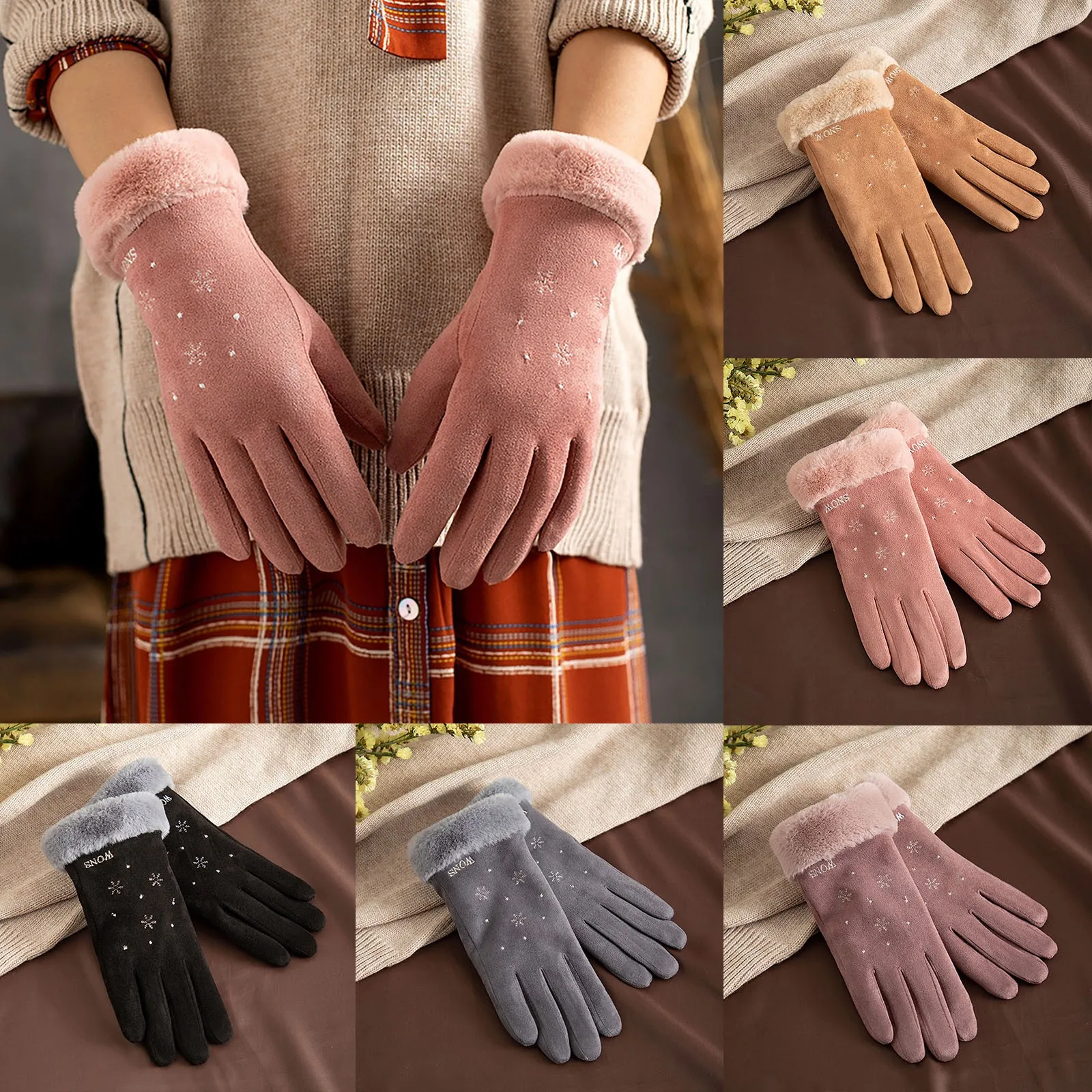 

Women Gloves Mitten Ladies Fashion Warm Gloves Outdoor Riding Driving Cute Bow Fleece Touched Screen NonSlip Gloves