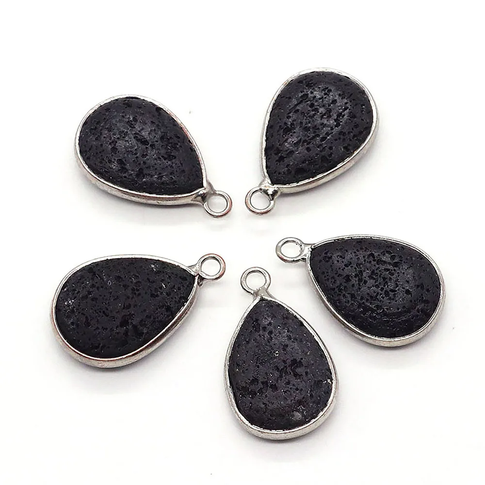 

1pc Water Drop Shape Black Lava Stone Pendant 15x24mm Natural Volcanic Rock Charms for DIY Pendants Necklace Making Jewelry