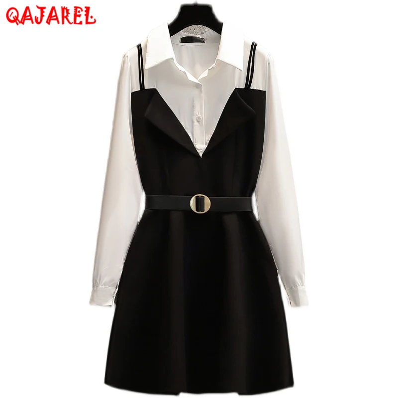 

Женское черное лоскутное мини-платье с воротником-поло, весна-осень, корейское винтажное платье Хепберн, 2023, элегантные облегающие офисные женские платья