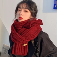 2022 new all match korean version of knitted wool pure color scarf womens soft waxy keep warm