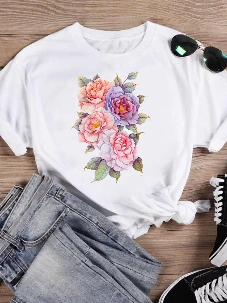 

Flower 90s Cute Style T-shirts Print Summer Graphic T Top Clothing Fashion Shirt Female Women Short Sleeve Cartoon Tee T-Shirt