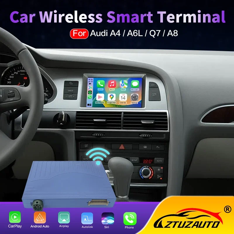 Фото Беспроводная коробка CarPlay Android Auto Box для Audi A4/A6L/Q7/A8 2005-2009 MMI2G High с функциями зеркальных звеньев AirPlay, камера заднего вида №1