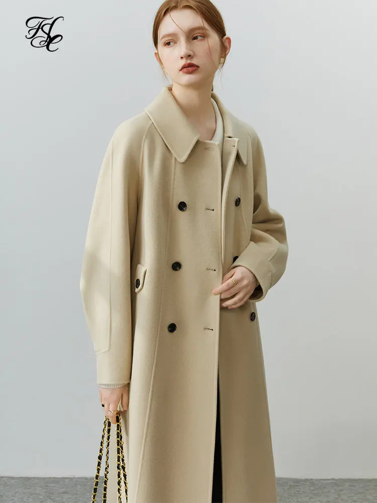 

Женское шерстяное пальто FSLE, Элегантное Длинное двухстороннее пальто в Корейском стиле для офиса, Осень-зима 2022