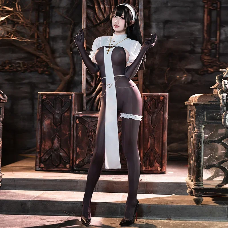 Хэллоуин Шарлотта Монахиня Косплей Костюм Виброзар Сестра Женский Прозрачный