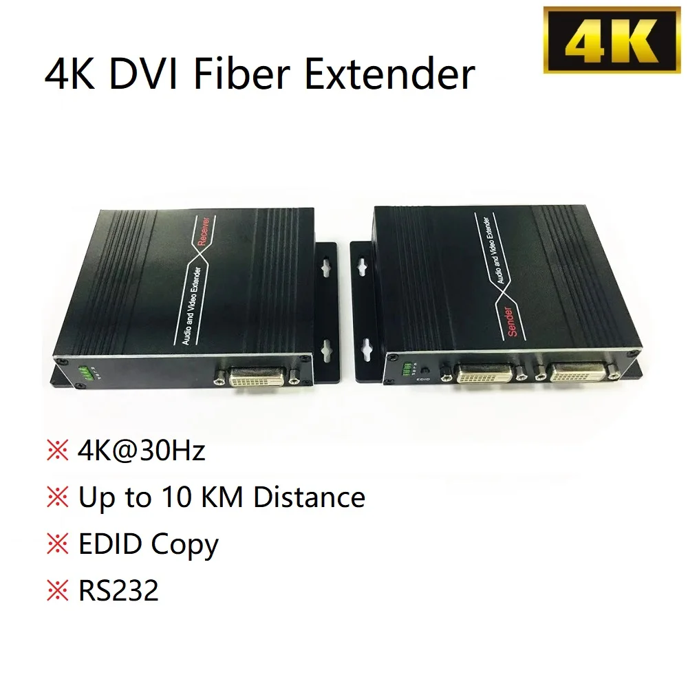 4K DVI Fiber Optical Extender DVI-D Transmitter Receiver LC Port 2KM Long Distance RS232 3D ESD DVI Extender Loop Out