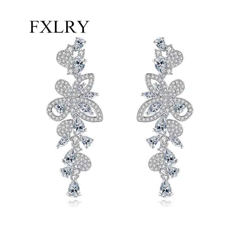 

FXLRY высококачественные модные серьги в форме цветка с кисточками из фианита для женщин ювелирные изделия для свадебной вечеринки