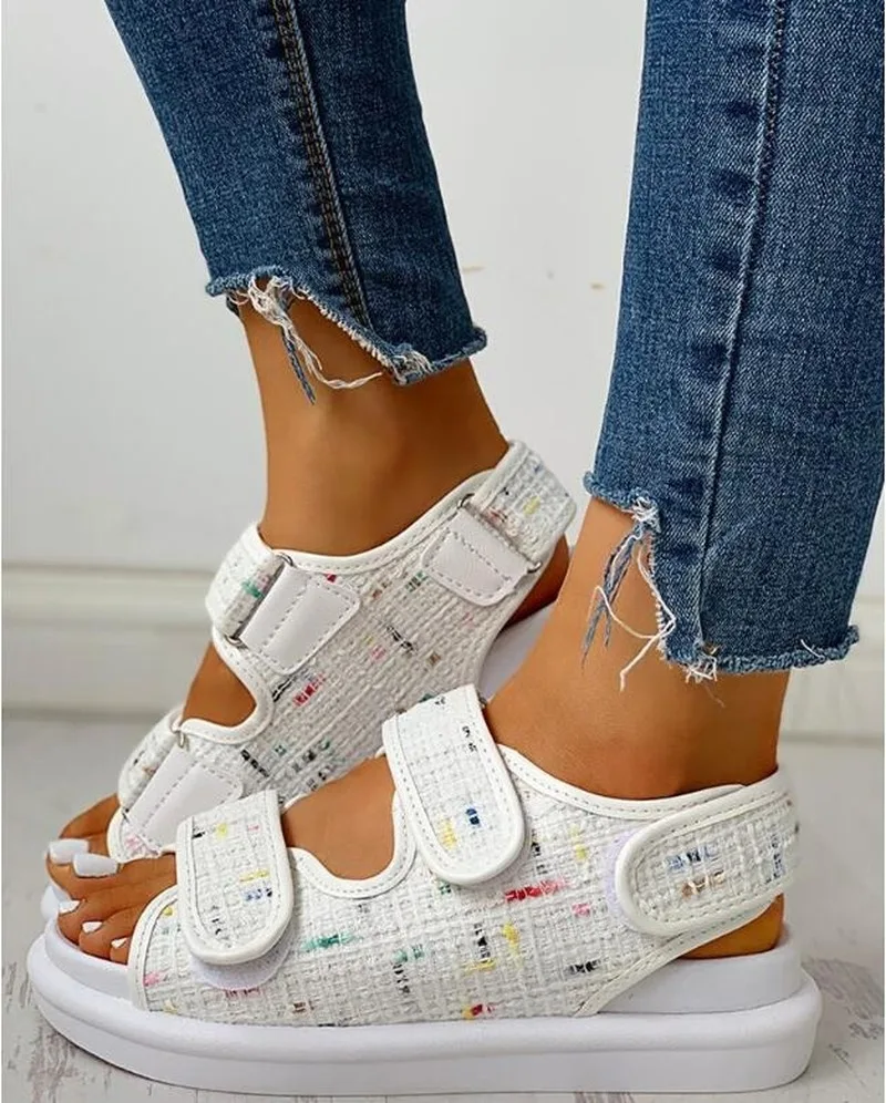 

New2020 Women's Summer Sandals Roman Women's Open Toe Shoes Rhinestones Flat Shoes Bohemian Comfortable Fish Mouth Beach Sandals